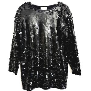 Vintage Destinee Black  Sequined 3/4 Sleeve Sweater